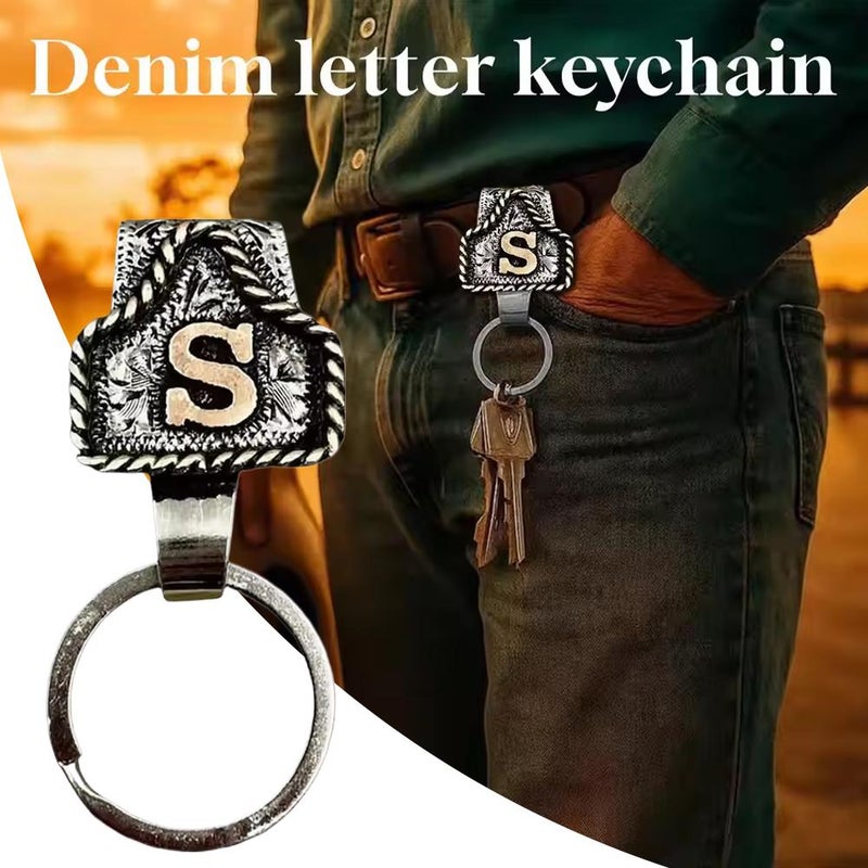 Western Cow Tag Key Holder - Vintage Metal Initial Keychain with Belt Clip, Rustic Cowboy Keychain for Belt or Pocket (Style T) - Image 2